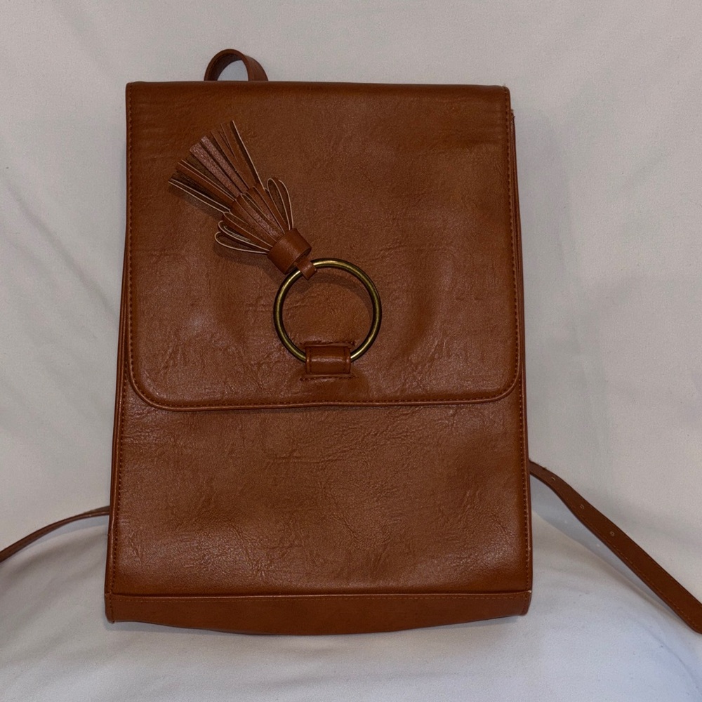Universal thread Brown Leather Backpack with Tass… - image 1